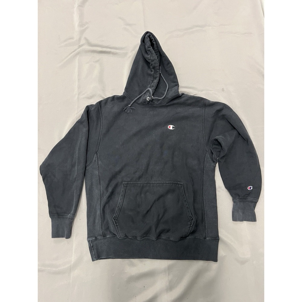 Champion Reverse Weave Hoodie Pullover Logo Sweatshirt Mens L Black